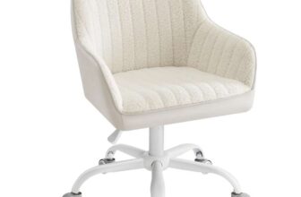 Songmics Office Chair, Swivel Chair, Vanity Chair, Sherpa and Synthetic Leather, Foam Padding, Adjustable Height