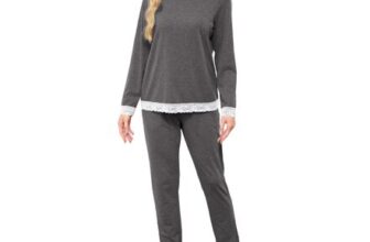 Sopesil Womens Cotton Pajama Set 2-Piece Grey