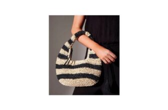 South Beach Black Striped Straw Grab Bag