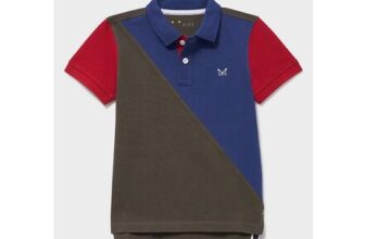 Spliced Cotton Cut-and-Sew Polo Shirt in Green, Blue & Red 7 -8 Year Old