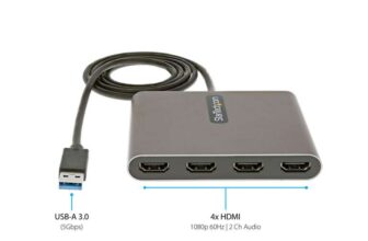 StarTech USB-A to 4 HDMI Adapter, 4x 1080p 60Hz, 1m, USB Powered