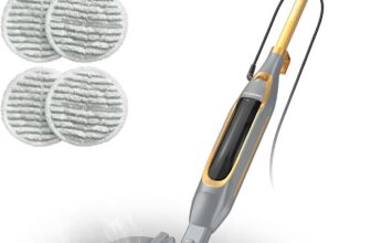 Steam Mop Cleaner with Dual Spin Pads, Self-Propelled for Hard Floors Adjustable Spin Speed, LED Headlights, Large Water Tank, Easy Manoeuvring, Washable Pads, Suitable for Hard Floors