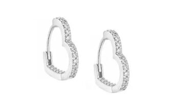 Sterling Silver Cubic Zirconia Heart Huggie Hoops
