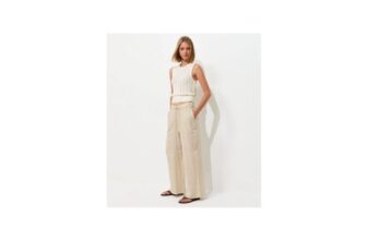 Stone Linen Look Wide Leg Drawstring Trousers