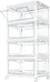 Storage Boxes with Lid – Plastic Storage Bins with 1 Lid,23L4 Tier Clear Stackable Storage Boxes with Wheels,Large Bins Organizer for Bedroom Living Room Bathroom,4-Tier&1 Lid