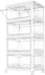 Storage Boxes with Lid – Plastic Storage Bins with 1 Lid,23L4 Tier Clear Stackable Storage Boxes with Wheels,Large Bins Organizer for Bedroom Living Room Bathroom,4-Tier&1 Lid