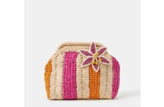 Stripe Raffia Clutch Bag