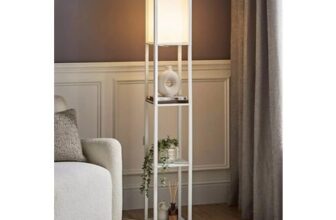 Struttura Wooden Shelves Floor Lamp with Fabric Shade