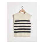 Studio Edit Cream Striped Knitted Tank Top