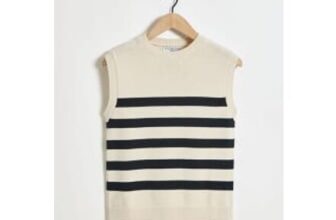 Studio Edit Cream Striped Knitted Tank Top