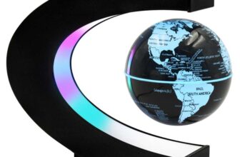 Surplex Luminous Floating World Globe, 7 Color Lights, C-Shaped Rotating Globe, Magnetic Field Levitation Black – Sold By DecorBella-EU/FBA