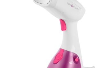 Swan SI12020N Handheld Garment Steamer, Lightweight, Removable Fabric Brush, Extra-Long 1.9m Power Cable, 1100W, 250ml Water Tank,White and Pink