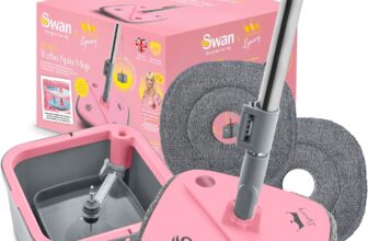 Swan x Lynsey TVs Queen of Clean Turbo Spin Mop, Clean and Dirty Water Separation, Effortless Wringing, 2 x Washable Microfibre Pads, Collapsible Handle, Ergonomic Design, Pink & Grey, SWFC1002QOCN