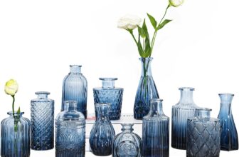 TBWIND 12pcs Glass Bud Vases Set, Small Vases for Flowers, Blue Bud Vase for Centerpieces in Bulk, Mini Vintage Vase for Rustic Wedding Decorations, Office and Home Table Flower Décor-Blue