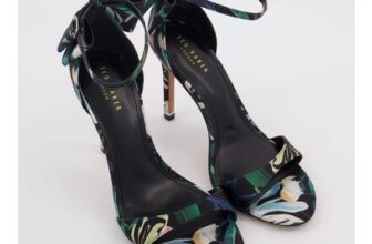 TED BAKER Black Floral Satin Weave Heeled Sandals