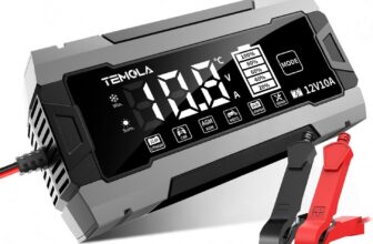 TEMOLA 12V 10A Car Battery Charger, Smart Automatic Battery Charger & Trickle Charger for Car Battery with Pulse Repair, Digital Display, Multi-Stage Charging for AGM Motorcycle LiFePO4 Batteries