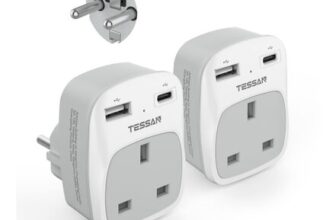 TESSAN UK to European Plug Adapter, Type E F EU Travel Adapter with USB