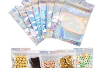 THLO INC Holographic Mylar Bags, 100-Pack, 4×6, Resealable
