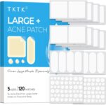 TKTK Pimple Patches, Large Pimple Patches for Face, XL Acne Spot Patches for Body, Back, Forehead, Cheek Zit Breakouts, Big Hydrocolloid Patch (Square, Strip, Dot 5 Sizes 120 Count)