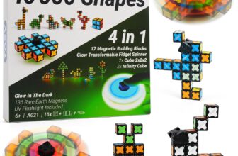 TOSY Magnet Fidget Spinner Glow – 16 blocks, 3 in 1 Toy: Transformable Fidget Spinner, Infinity Cube, 2×2 Puzzle Cube, Glow, Stress Relief, STEM Magnet Tiles Birthday Gift for Kids/Boys/Girls/Adults