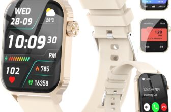 TRAUSI Smart Watches for Women Men, 1.83 inches HD Smartwatch with 120 Sports Modes, Heart Rate/Sleep Monitor, IP67 Waterproof, Bluetooth Call & Music Control for iPhone/Android (Golden)