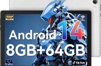 Tablet 10 Inch, Android 14 Tablet with 8GB64GB1TB, Face ID & Fast Charging, 5MP8MP, 5000mAh, WiFi 6 (2.4GHz & 5GHz), Bluetooth 5.3, 1280 800 IPS HD Screen(White)