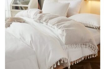 Tassel Duvet Cover Set, 3-Piece, White Beige, Reversible Microfiber