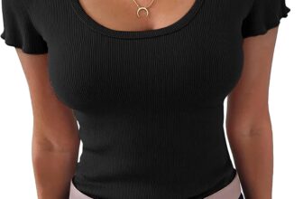Terecey Womens Short Sleeve Tops Scoop Neck Ribbed Cotton Fitted T Shirt Short Sleeve Comfort, Stretchy Fit, Lightweight Touch, White Basic Look, Work Travel Leisure