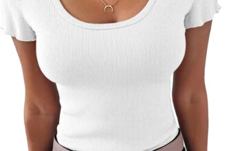 Terecey Womens T-Shirts Short Flutter Sleeve Tops Ladies U Neck Slim Fit Tee Going Out Summer Clothes for Casual Dating Work S-2XL