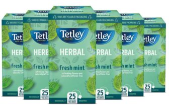 Tetley Fresh Mint Tea Bags – Refreshing Peppermint & Spearmint Blend – Naturally Caffeine-Free – Smooth – 150 Teabags (6×25 Pack)