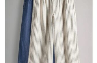 The Set 2 Pack Pull on Wide Leg Lightweight Jeans mid Blue/Ecru Stripe