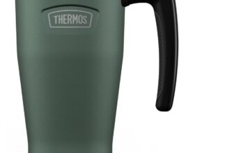 Thermos – Icon Rock Cap Green Travel Mug (470ml), Reusable Insulated Stainless Steel Coffee Cup for Hot or Cold Drinks, Vacuum Sealed Water Flask with a Leak-Proof Lid, 7hr Hot/22hr Cold
