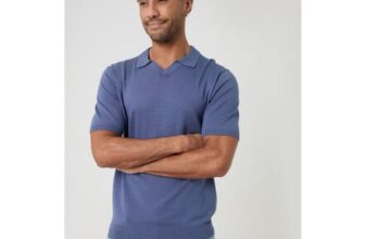 Threadbare Blue Knitted Short Sleeve Trophy Neck Polo