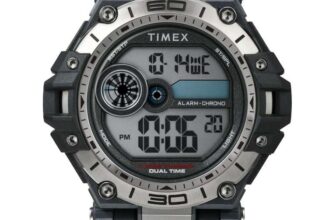 Timex Mens Sport 52 mm Watch – Black Resin Band Digital Dial Black Case