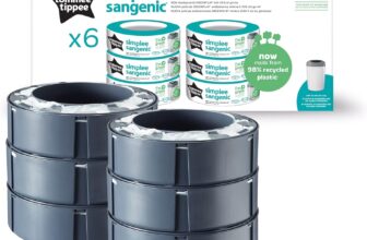 Tommee Tippee Simplee Sangenic Refill Cassettes Pack of 6 Refill Cassettes, Only Suitable for Use in Simplee Sangenic Nappy Bins, Odour and Germ Protection, 100% Recycled Chassis