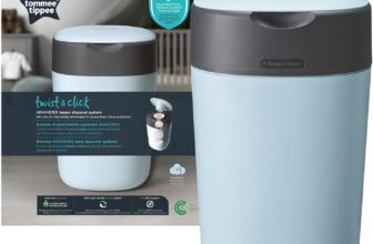 Tommee Tippee Twist and Click Nappy Bin, Includes 1x Refill Cassette with Multilayer, Antibacterial Film, 100% Recycled Chassis, Blue