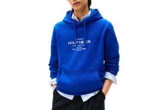 Tommy Hilfiger Mens Oval Graphic Hoodie with Logo, Blue, XS