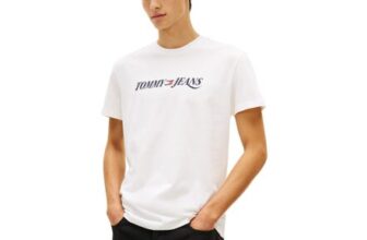 Tommy Jeans Mens Short Sleeve Vintage T-Shirt, White Ecru, S