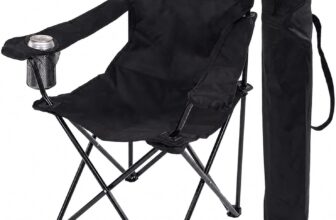 Topline Black Portable Folding Camping Chair – Lightweight with Carry Bag Folding Chair for Adults, Collapsible Anti-Slip Padded Oxford Cloth Stool for Beach, Fishing, Picnic and Hiking