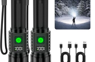 Torch Rechargeable 2 Pack, Torches Led Super Bright 500000 High Lumens, 5 Modes Adjustable Flashlight with LCD Display, Long Lasting, IPX7 Waterproof, Torches Battery Powered for Camping, Hiking