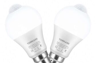 Torkase B22 Motion Sensor Light Bulbs, 13W LED (100W Equiv), Dusk to Dawn Sensor, 5000K, 2 Pack Sold by TORKASE / FBA With Voucher