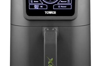 Tower 8L AIRX Digital Single Basket Air Fryer with A.I. & Vortx Technology, 6 Cooking Pre-sets, Space Saving Design, 60 Minute Timer, 1500W, Grey, T17158