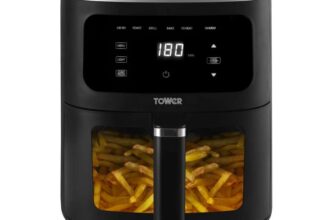 Tower T17174 Vortx Vizion 4L Air Fryer with Digital Control Panel, 6 Pre-sets, 60 Minute Timer, Shake Reminder, 1300W, Black