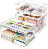 Toy Storage Box & Craft Storage,    Clear Plastic Craft Storage Box with Removable Tray, Compartments & Latching Buckles for Art Supplies, Beads, Tools & Sewing