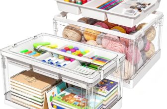 Toy Storage Box & Craft Storage,    Clear Plastic Craft Storage Box with Removable Tray, Compartments & Latching Buckles for Art Supplies, Beads, Tools & Sewing