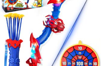 Toys for 3 4 5 6 7 8 Year Old Boys: Kids Bow and Arrow Set with LED Light Up, 10 Suction Cup Arrows, Web Target & Quiver, Superhero Archery Toy, Outdoor Garden Games, Birthday Gifts for Boys Girls