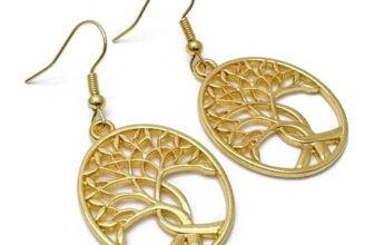 Tree of Life Drop Earrings, Gold Plated, Nickel Free Hooks
