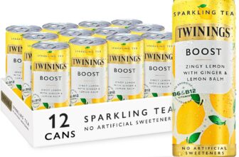 Twinings Boost – Lemon & Ginger Flavoured Sparkling Tea (12 x 250ml cans) – Non-Alcoholic, Iced Tea, Low Calorie Soft Drink, No Added Sugar, No Artificial Sweeteners, Low Caffeine, Green Tea Infusion