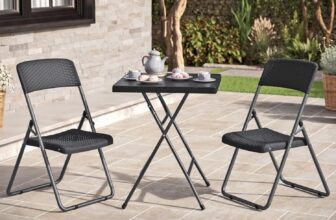 URBN GARDEN 3-Piece Black Rattan Folding Table & Chairs Set Compact Design for Outdoor Garden and Patio Spaces, Stylish Design with Folding Convenience