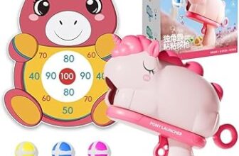 Unicorn Shooting Game, Sticky Ball Games Gun Darts Game Balls with Dart Board, 6 Balls Blaster Gun Shooting Games Indoor Outdoor Target Toys Sticky Ball Launcher Toy for Boys & Girls Fun Party Gifts